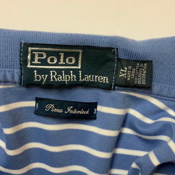 Ralph Lauren Polo Shirt Men’s Blue with White Stripes Size XL - Picture 5 of 7